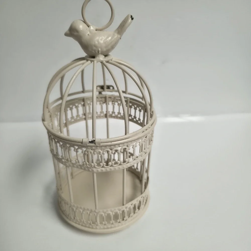 SmallWhite Metal Decorative Bird Cage Tealight Candle Holder Wedding Favor Decor